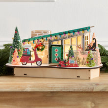 Load image into Gallery viewer, Laser Cut Wood Mid Century Scooter House with LED Lights and 6 Hour Timer for Holiday Decor