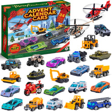 Load image into Gallery viewer, Die Cast Alloy Car Countdown Calendar with 24 Different Vehicles and a Foldable Play Map for Ages 3 and Up