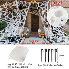 Load image into Gallery viewer, Pre Cut Stretch Spider Web Netting for Halloween with 11.5 Foot Length and Five Ground Stakes