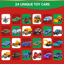 Load image into Gallery viewer, Die Cast Alloy Car Countdown Calendar with 24 Different Vehicles and a Foldable Play Map for Ages 3 and Up