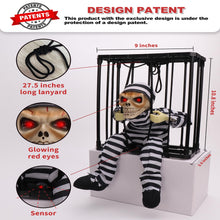 Load image into Gallery viewer, Animated Caged Skull Prisoner Halloween Prop with Motion Sensor and Sound