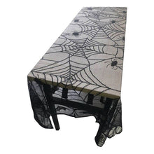 Load image into Gallery viewer, Black Spider Web Mesh Table Cloth for Halloween Parties and Snack Tables