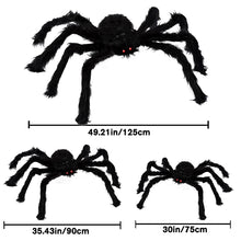 Load image into Gallery viewer, Halloween Hairy Spider Set with Three Bendable Spiders and 12 Foot Cobweb in Black Or White
