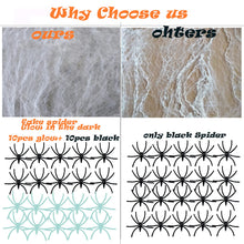Load image into Gallery viewer, Stretch Spider Web Decoration with Glowing and Black Fake Spiders