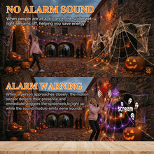Load image into Gallery viewer, Motion Activated Halloween Spider Web Light 20 By 17 Feet with 150 LEDs and Six Music Modes