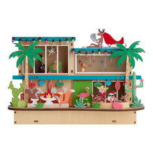 Load image into Gallery viewer, Laser Cut Wood Mid Century Vacation House with LED Lights and 6 Hour Timer for Christmas Decor