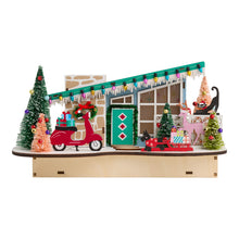 Load image into Gallery viewer, Laser Cut Wood Mid Century Scooter House with LED Lights and 6 Hour Timer for Holiday Decor
