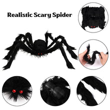 Load image into Gallery viewer, Halloween Hairy Spider Set with Three Bendable Spiders and 12 Foot Cobweb in Black Or White