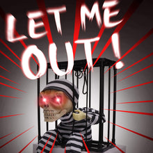 Load image into Gallery viewer, Animated Caged Skull Prisoner Halloween Prop with Motion Sensor and Sound