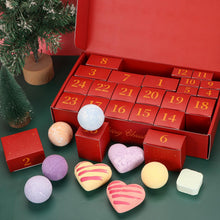 Load image into Gallery viewer, Bath Bomb Countdown Calendar with 24 Individually Wrapped Bath Bombs in 14 Scents and a Red Christmas Gift Box