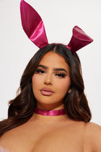 Load image into Gallery viewer, Womens Pink Bunny Costume Set with Faux Fur Trim Bodysuit and Sheer Leggings