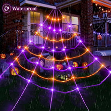 Load image into Gallery viewer, Motion Activated Halloween Spider Web Light 20 By 17 Feet with 150 LEDs and Six Music Modes
