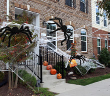 Load image into Gallery viewer, Halloween Hairy Spider Set with Three Bendable Spiders and 12 Foot Cobweb in Black Or White