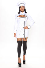 Load image into Gallery viewer, Womens Chef Costume Set with Cutout Long Sleeve Dress and Hat for Halloween