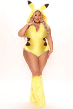 Load image into Gallery viewer, Yellow Hooded Bodysuit Costume Set with Lightning Bolt Tail and Furry Boot Covers
