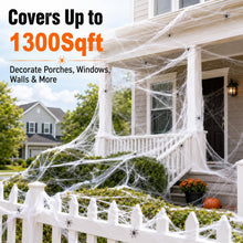 Load image into Gallery viewer, Halloween Spider Web Cobweb Set with 40 Fake Spiders in Six Coverage Sizes