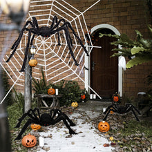 Load image into Gallery viewer, Halloween Hairy Spider Set with Three Bendable Spiders and 12 Foot Cobweb in Black Or White