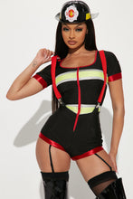 Load image into Gallery viewer, Fire Captain Romper Costume Set with Attached Suspenders and Hat