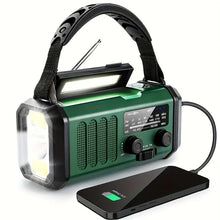 Load image into Gallery viewer, Emergency Radio with 10000 mAh Power Bank, Solar, Hand Crank, and USB-C, LED Light, SOS Alarm, Compass, AM/FM/NOAA