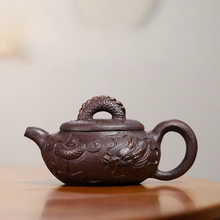Load image into Gallery viewer, Handmade Purple Clay Zisha Teapot Set, Antique Inspired Dragon Flower Design
