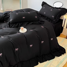 Load image into Gallery viewer, Elegant 3 Piece Bow Embroidery Ruffled Bedding Set for Bedroom or Guest Room