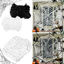 Load image into Gallery viewer, Halloween Spider Web Cobweb Set with 40 Fake Spiders in Six Coverage Sizes