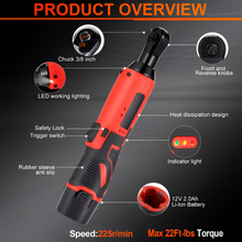 Load image into Gallery viewer, 12V/18V Cordless Right Angle Impact Ratchet Wrench, 3/8" Rechargeable Electric Driver Tool