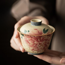 Load image into Gallery viewer, Blue And White Red Peony Porcelain Gaiwan Tea Bowl With Lid