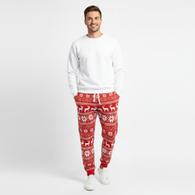 Load image into Gallery viewer, Men's Christmas Pants Santa Reindeer and Tree Print Red and White Holiday Trousers