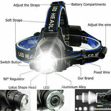 Load image into Gallery viewer, 990000LM Rechargeable LED Headlamp Zoomable Torch Tactical Headlight Flashlight