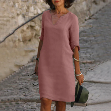 Load image into Gallery viewer, Three-quarter sleeve dress with a V-neck