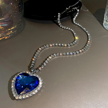 Load image into Gallery viewer, Crystal Heart Necklace - Titanium Pendant Rhinestone Necklace Titanic