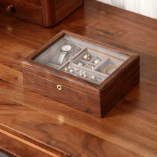 Load image into Gallery viewer, Walnut Jewelry Box with Glass Top Organizer