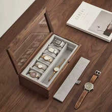 Load image into Gallery viewer, Walnut Watch Collection Box with Glass Top