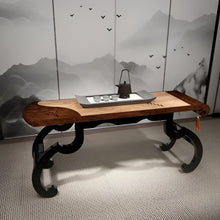 Load image into Gallery viewer, Zen Style Solid Wood Tea Table with Wrought Iron Frame