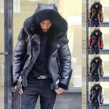 Load image into Gallery viewer, Sheepskin Leather Jacket | Man Winter Fur Hood Coat Motorcycle Jackets