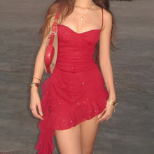 Load image into Gallery viewer, Tassel Sequin Ruffle Bodycon Dress with Lace Detail