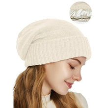 Load image into Gallery viewer, Cashmere Satin Lined Knit Beanie Hat