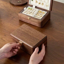 Load image into Gallery viewer, Walnut Jewelry Box Two-Layer Velvet Lined Organizer