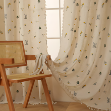 Load image into Gallery viewer, Rustic Linen Wheat Embroidered Fringe Curtain Panel for Living Room and Bedroom Windows