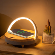Load image into Gallery viewer, Multifunctional Wooden Table Lamp with Bluetooth Speaker & Wireless Charger