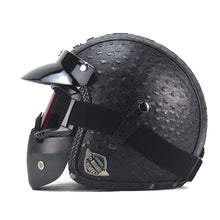 Load image into Gallery viewer, Vintage PU Leather Motorcycle Helmet with Face Mask and Goggles