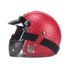 Load image into Gallery viewer, Vintage PU Leather Motorcycle Helmet with Face Mask and Goggles