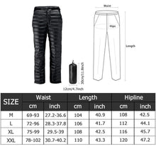 Load image into Gallery viewer, Insulated Goose Down Pants with Full Length Side Zippers and Water Resistant Lower Legs
