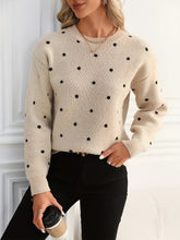 Load image into Gallery viewer, Womens Polka Dot Crew Neck Sweater with Soft Warm Knit and Relaxed Fit in Khaki or Gray