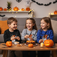 Load image into Gallery viewer, Cozy Halloween Sweatshirt for Kids with Ghost Pumpkin and Bat Design