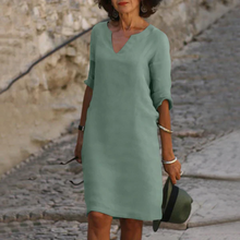 Load image into Gallery viewer, Three-quarter sleeve dress with a V-neck