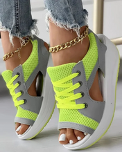 Load image into Gallery viewer, Contrast Paneled Cutout Lace-up Muffin Sandals