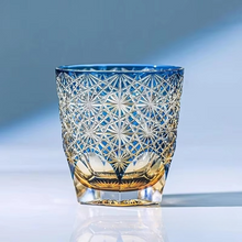 Load image into Gallery viewer, Hand Carved Edo Kiriko Crystal Whiskey Glass with Chrysanthemum Pattern