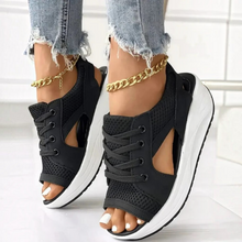 Load image into Gallery viewer, Contrast Paneled Cutout Lace-up Muffin Sandals
